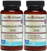 All-Star Vitamin Melatonin PM, 10 mg, 135 Vegetarian Tablets, 2 Pack (270 Total), Sleep, Rest, Drug Free, Jetlag, Non-GMO, Gluten Free,