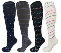 4 Pair Extra Soft Small/Medium Colorful Compression Socks, Moderate/Medium Graduated Compression 15-20 mmHg, For Men and Women. Therapeutic, Occupational, Travel & Flight Knee-High Hosiery
