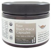 Black Maca Capsules – Raw, Organic, Fair Trade, GMO Free, Grown Traditionally in Peru – 200 Vegan Capsules, 750 Mg Each