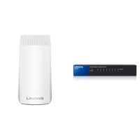 Linksys Velop AC1300 Dual-Band Whole Home WiFi Intelligent Mesh System, 1-Pack / 1-2 bedrooms with Linksys 8-Port Metallic Gigabit Switch (SE3008)