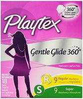 Playtex Gentle Glide Tampons, Deodorant, Multi-Pack, 9 Regular Absorbency, 9 Super Absorbency , 18 tampons