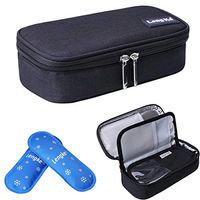 JAKAGO Insulin Cooler Travel Bag Diabetic Organizer Case Medical Cooler Bag with 2 Ice Pack for Insulin Pens, Glucose Meter, Diabetic Testing Kit Bag (Black)