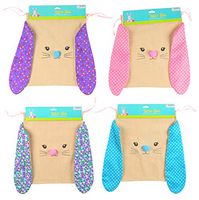 Easter Bunny Burlap Drawstring Treat Bag with Ears, Set of 2 (1 Pink Nose, one Blue Nose) 12.5 X 10.25 (Floral)