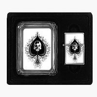 Glass Square Ashtray and Oil Lighter Gift Set Skull-102