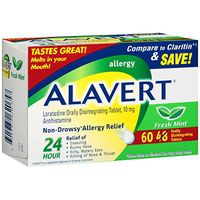 Alavert Allergy 24-Hour Relief (Fresh Mint Flavor Orally Disintegrating Tablets), Non-Drowsy, Antihistamine, 60 Count (Pack of 1)