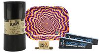 RAW Six Shooter Cone Filler, ROOR King Size Rice Pre-Rolled Cones (2 Packs), I-Tal Hemp Wick, with Leaf Lock Gear Mini Rolling Tray (Trippy) - 5 Item Bundle