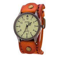 Fxbar, Vintage Design Mens Watches Arabic Numerals Quartz Analog Wrist Watch Dress Watch(Orange)