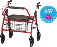 NOVA Mighty Mack Heavy Duty Rollator Walker 500 lb Weight Capacity, Red