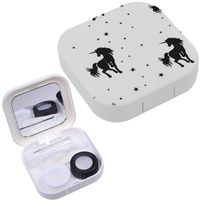 Portable Contact Lens Case Box Travel Kit Mirror + Bottle + Tweezers Container Holder [ Magical Unicorn Stars ]