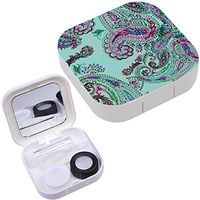 Portable Contact Lens Case Box Travel Kit Mirror + Bottle + Tweezers Container Holder [ Paisley Floral Leaves Trendy ]