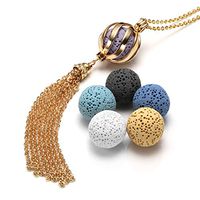 Top Plaza Womens Lava Rock Stone Aromatherapy Essential Oil Diffuser Necklace Twisted Ball Locket Pendant Fashion Long Tassel Necklaces Jewelry with 6 Lava Stone Balls - Gold