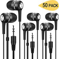 Bulk Earbuds Headphones Wholesale Earphones 50 Pack, Factorymall Low Cost Earbuds Disposable Ear Buds Bulk Headphones for School Classroom Students Kids-(Black)