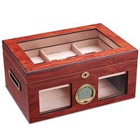 WYKDL Cigar Desktop Humidor Mahogany Finish Leather Cigar Case Cigar Humidor Cedar Cigar Box Double Transparent Sunroof Cedar Humidifier Hygrometer and Humidifier