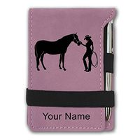 Mini Notepad, Horse and Cowgirl, Personalized Engraving Included (Pink)