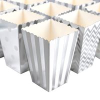 HansGo Popcorn Boxes, 36PCS Silver Striped Paper Popcorn Boxes Cardboard Candy Container for Birthday Theater Themed Parties Movie Nights Carnivals