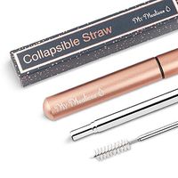 Reusable Collapsible Drinking Straws - Telescopic Portable Stainless Steel Metal Straw with Case & Cleaning Brush (Rose gold)