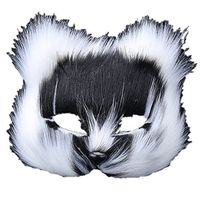 Face mask Shield Veil Guard Screen Domino False Front Makeup Dance mask Animal Half face Show Props Halloween Long Hair Black and White Fox