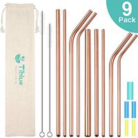 Stainless Steel Straws, 9 Set 10.5" & 8.5" Rose Gold Reusable Drinking Straws, 0.48" Extra Wide Boba Straw, 0.32'' Smoothie Metal Straws & 0.24" water straw for 20oz&30oz Yeti RTIC Ozark Trail Tumbler