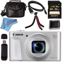 Canon PowerShot SX730 HS Digital Camera (Silver) #1792C001 + Sony 32GB SDHC Card + Micro HDMI Cable + Small Soft Carrying Case + Memory Card Wallet + Card Reader + Flexible Tripod Bundle
