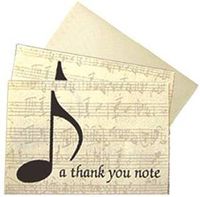 Boxed Set Of Musical / Music Themed "Thank You" Note Cards - "a thank you note" - Cards Are Beautifully Finished With An Elegant Music Design With Quaver Note On A Lovely Sheet Music Background