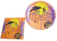 Halloween Plate and Napkin Set ~ Serves 18 (Eerie Night)