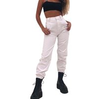 Minisoya Women Cargo Pants Slacks Casual Harem Baggy Hip Hop Dance Outdoor Jogging Sweatpants Trousers with Chain (White, L)