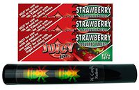Herb Airtight Tube Pocket Protector with Juicy Jay's Strawberry 1.25 Flavored Hemp Rolling Papers 3 Count DC Crafts Nation- Rasta Skull