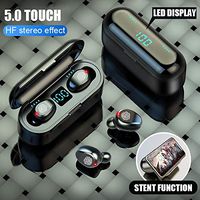 KAIXIANG TWS Bluetooth 5.0 Earbuds with 2000 mAh Wireless Charging Case CVC8.0 Noise Cancelling 8D Stereo Hi-Fi IPX5 Waterproof Headphones in-Ear Built-in Mic Headset - Black