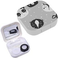 Portable Contact Lens Case Box Travel Kit Mirror + Bottle + Tweezers Container Holder [ Cute Baby Animals ]
