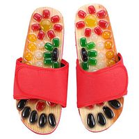 Natural Cobblestone Foot Massage Slippers, Foot Sole Point Massage Promote Blood Circulation Foot Care Reflexology Sandals (Red=China Shoes Size 37)