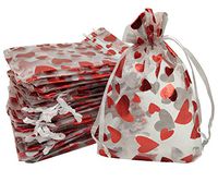 Ankirol 100pcs Red Heart Organza Bags Sheer Organza Valentine's Day Wedding Favor Bags Drawstring Pouches (4x6 inch)
