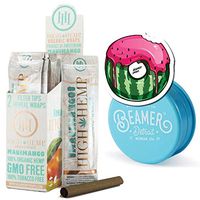 25 Packs (50 Total Wraps) Maui Mango Flavor Organic Hemp Wraps with Filter Tip + Beamer 3-Piece 63mm Acrylic Grinder with Storage Compartment + Beamer Smoke Sticker