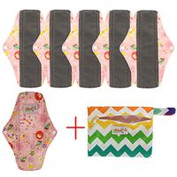 7 Pieces Set Including 1 Piece Mini Wet Bag +6 Pieces Charcoal Bamboo Panty Liner Washable Cloth Menstrual Pads Reusable Sanitary Pads (Pink Flowers, S)