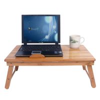 Goujxcy Bamboo Computer Desk,Adjustable 100% Bamboo Foldable Breakfast Serving Bed Tray Can be Used as Riser or Lap Desk for Laptop or Tablet
