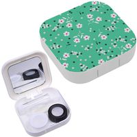 Portable Contact Lens Case Box Travel Kit Mirror + Bottle + Tweezers Container Holder [ Floral Ditsy Small ]