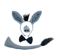 3PCs Kids Funny Rabbit Pig Wolf Kangaroo Zebra Costume Headband with Tail Tie (Grey Donkey)