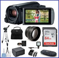 Canon VIXIA HF R82 Full HD Camcorder PRO Bundle, includes: 64GB SDXC Memory Card, Telephoto Lens, LED Light, Tripod, Spare Battery and more...