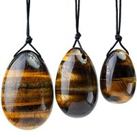 rockcloud Tiger's Eye Set of 3 Drilled Yoni Eggs with String, Massage Stones for Women to Train Pelvic Muscles Kegel Exercise