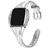 Wearlizer Soft Leather Slim Wristband Band Compatible with Fitbit Versa/Versa Lite/Versa SE/Versa 2, Handmade Bracelet, Ventilated Hole Thin Women Men Replacement Accessories Strap Silver