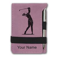 Mini Notepad, Golfer Woman, Personalized Engraving Included (Pink)
