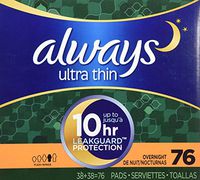 Always Ultra Thin Overnight Pads With Wings, Unscented, 76 Count