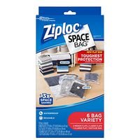 Ziploc Flat Space Bags, For Travel, Organization and Storage, Reusable, Waterproof Bag, Pack of 6 (2 M, 2 L, 1 XL, 1 Suitcase)