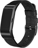 bayite Canvas Bands Compatible with Fitbit Charge 2, Soft Classic Replacement Wristband Straps Women Men, Black with Black Connector Large (6.7-8.1 Inch)