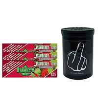 Herb Airtight Container Fresh Kettle with Juicy Jay's Strawberry Kiwi 1.25 Flavored Hemp Rolling Papers 3 Count DC Crafts Nation- Middle Finger