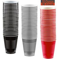 18 oz Party Cups, 96 Count - Black, Silver, Red - 32 Each Color