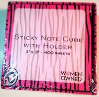 Sticky Note Cube With Holder 3 x 3 In - 400 sheets - Pink - Women Owned