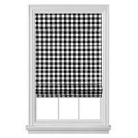 PowerSellerUSA Cordless Buffalo Plaid Curtains, Roman Shades for Windows, Room Darkening Fabric, Classic Country Plaid Gingham Checkered Design and the Ultimate Farmhouse Decor, Black, 33" x 64"