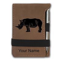 Mini Notepad, Rhinoceros, Personalized Engraving Included (Dark Brown)