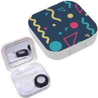 Portable Contact Lens Case Box Travel Kit Mirror + Bottle + Tweezers Container Holder [ Flat Geometric Cool Colorful ]