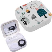 Portable Contact Lens Case Box Travel Kit Mirror + Bottle + Tweezers Container Holder [ Childish Cute Squirrels ]